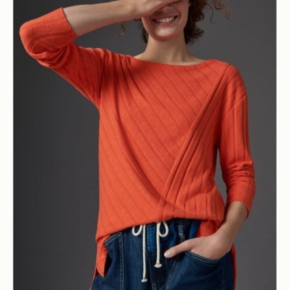 Anthropologie Maeve Ribbed Boat Neck High Low Hem Tunic Sweater Top (NWT)